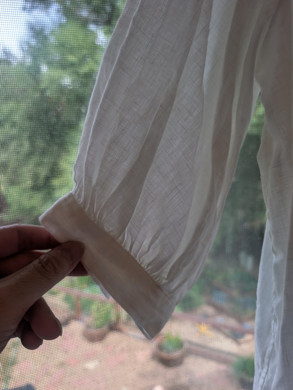 White Ruffle Front Linen Shirt - Picture 6 of 9